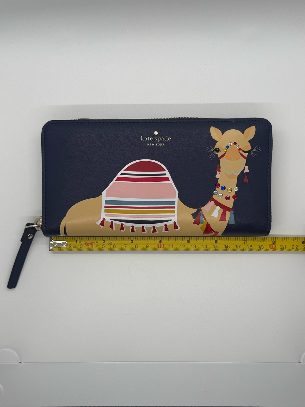 Kate Spade Spice Things Up Camel Neda Navy Leather Zip Wallet - Picture 8 of 9